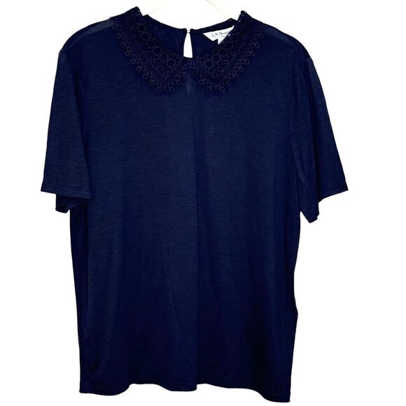 L.K. Bennett Blouse Top Size Small NEW Sloane Navy Blue with Lace Collar - Picture 1 of 8